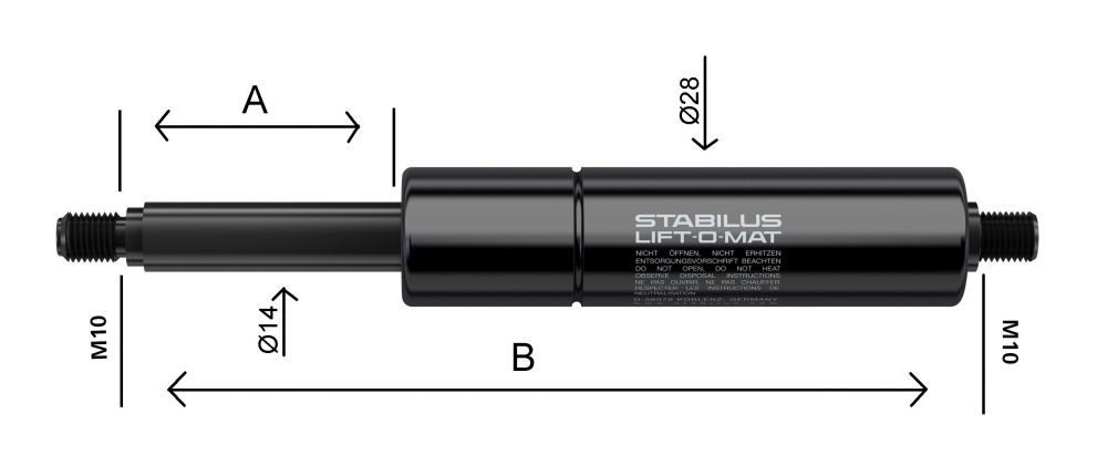 Gasdruckfeder mit Gewinde LÄNGE-350mm