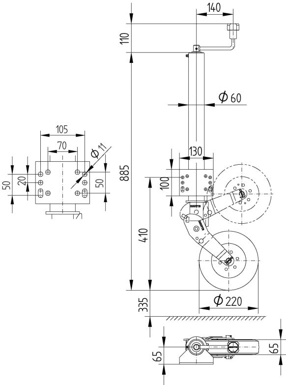 Stützrad, Stützrad ATKS60, Stützrad ATKS 60 vierkant, Bugrad, Anhänger- Stützrad, Anhängerstützrad, Stützräder - Knott GmbH