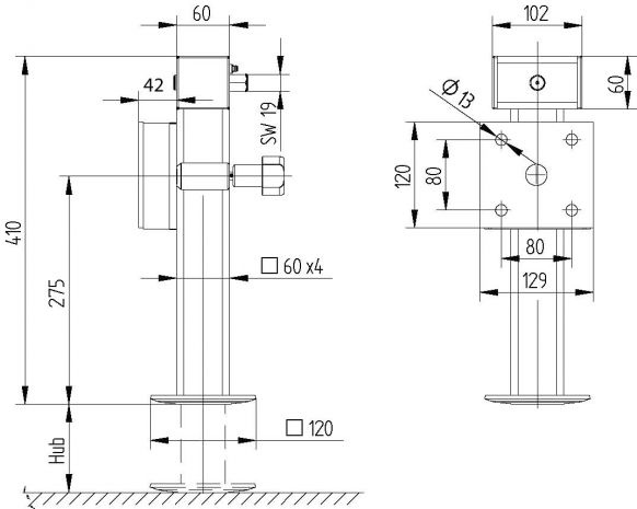 Spindelstütze TTL40, Spindelstütze, Fallstütze, Stütze,  Auflieger-Fallstütze, Auflieger-Stütze, Aufliegerstütze, Abstellstütze,  Achstütze, Deichselstütze, Anhängerstütze, Anhänger-Stütze, Stützfuß,  Stützfüße - Knott GmbH