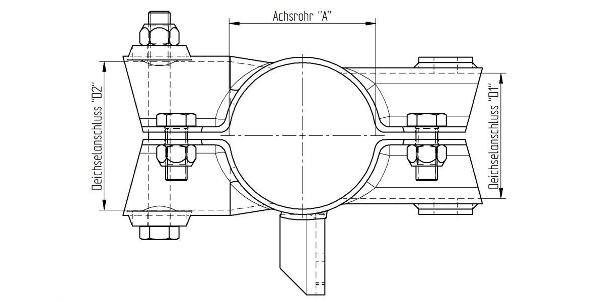 HGW Klemmschale Für 750kg Anhänger - Achse 60/64mm Auf Zugrohr 70mm